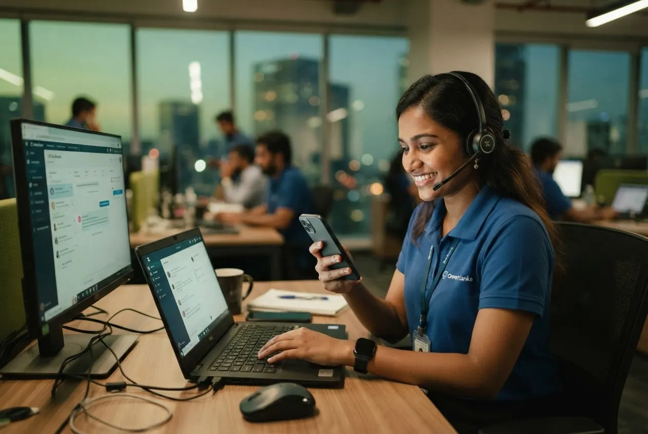 Support specialist replying to messages